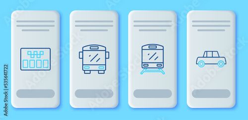 Set line Bus, Train, Taximeter and Car icon. Vector