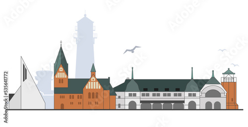 Cityscape of island Sylt with landmarks, germany sea resort, Westerland cityscape, vector