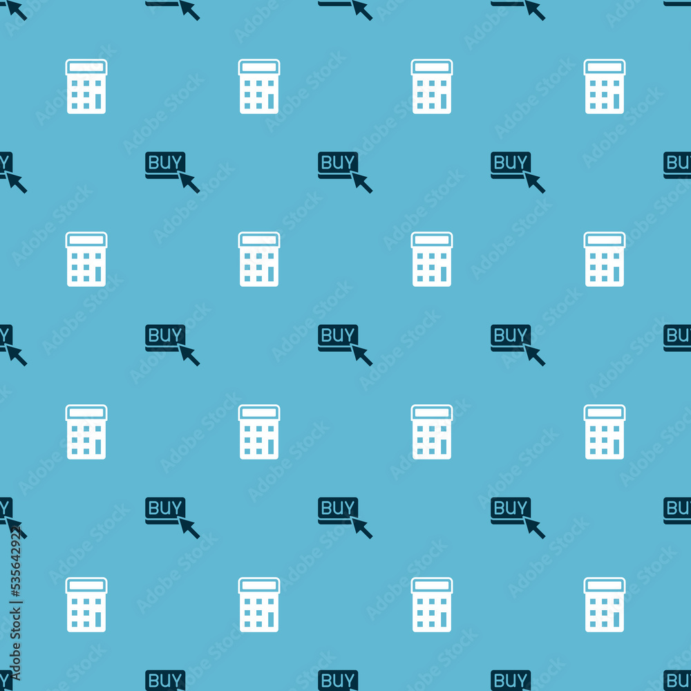 Set Buy button and Calculator on seamless pattern. Vector