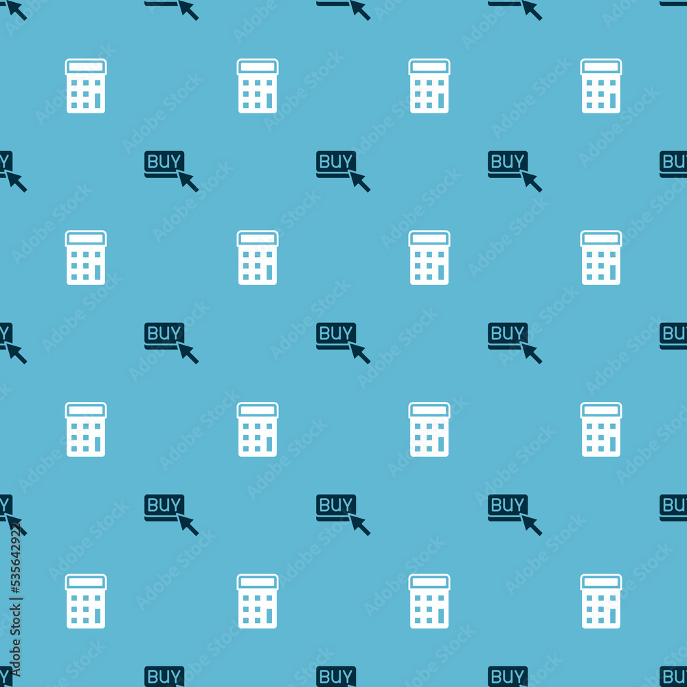 Set Buy button and Calculator on seamless pattern. Vector Set Buy button and Calculator on seamless pattern. Vector