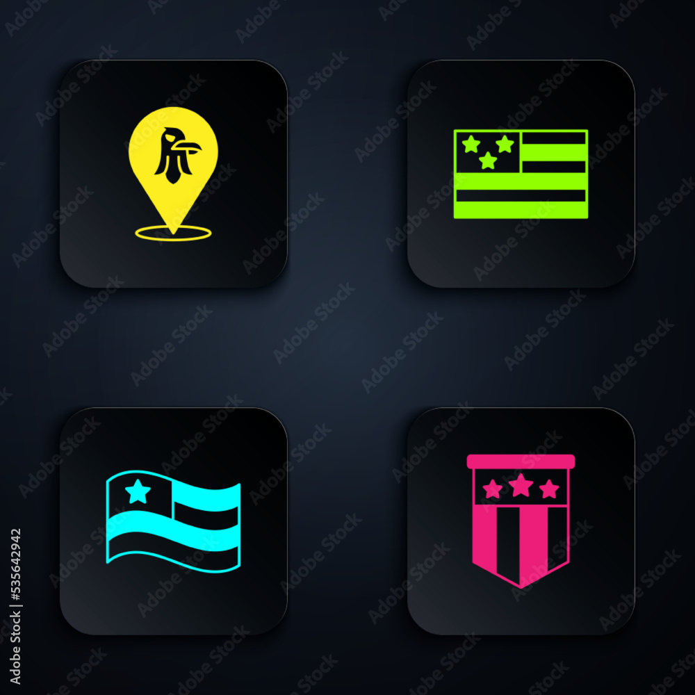 Set American flag, Eagle, and . Black square button. Vector Set American flag, Eagle, and . Black square button. Vector