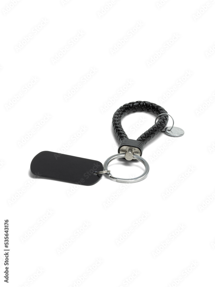 key chain, metal and leather material key chain on a white background key chain, metal and leather material key chain on a white background