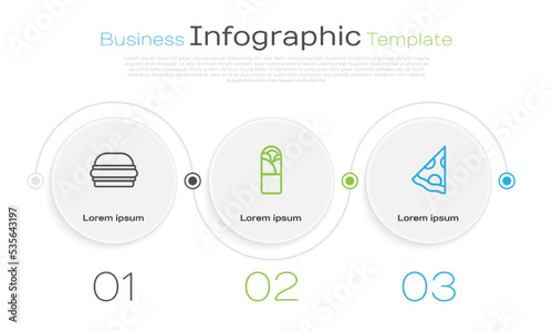 Set line Burger, Doner kebab and Slice of pizza. Business infographic template. Vector