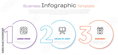 Set line Ramadan fasting, Holy book of Koran and Gift box. Business infographic template. Vector