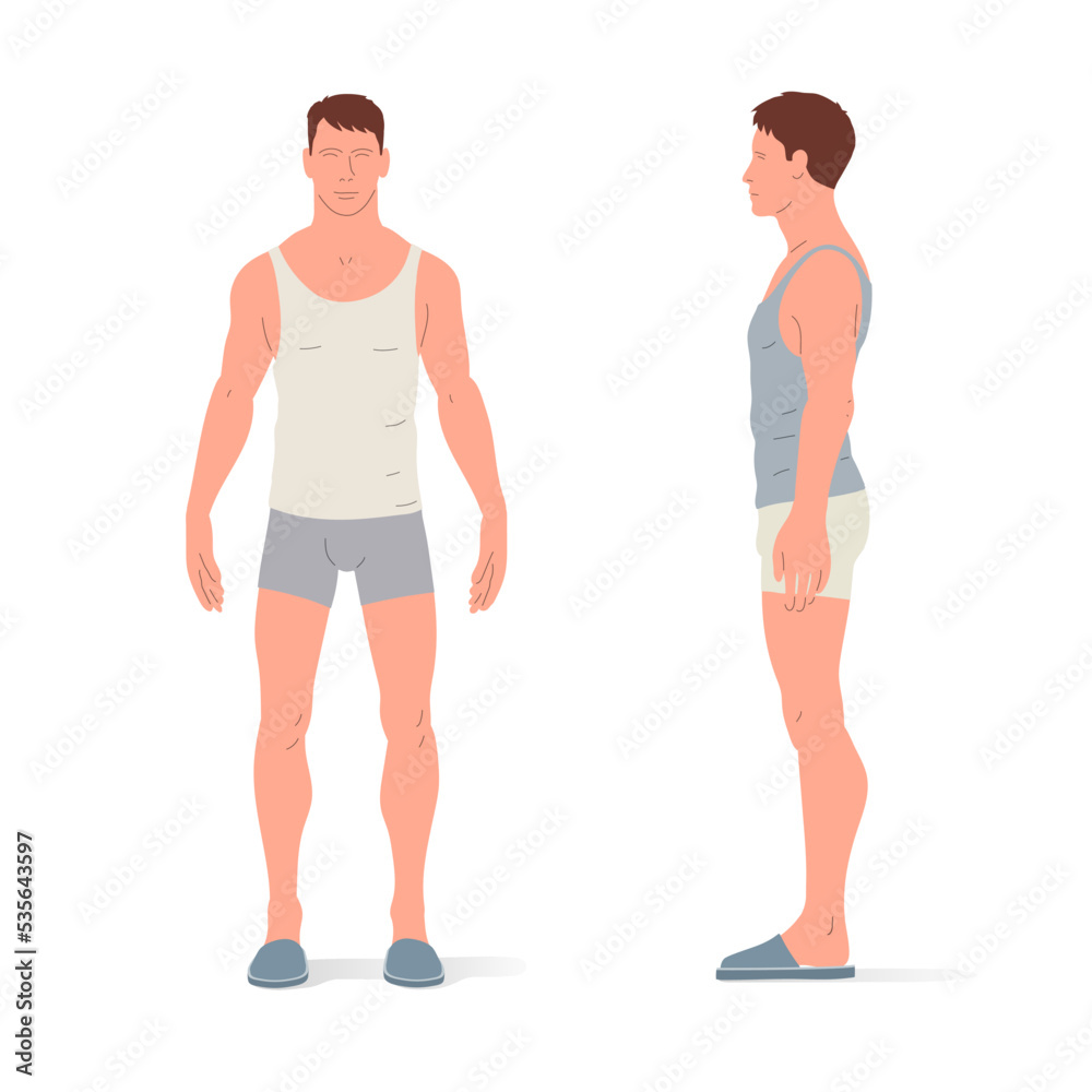Adult person, underwear and slippers. Isometric vector illustration of a standing person and a walking person.