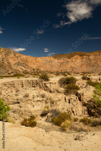 Pampa del Leoncito arid desert landscape in San Juan  Argentina. Cliffs and sandstone hills.