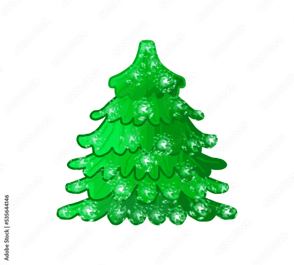 Christmas tree, snow lies on the branches, color drawing, on a transparent background, for design and printing Christmas tree, snow lies on the branches, color drawing, on a transparent background, for design and printing