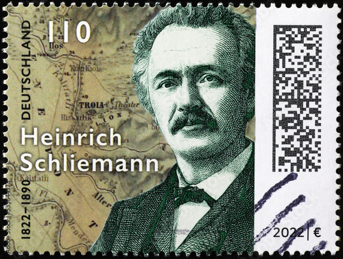 Heinrich Schliemann portrait on german postage stamp photo