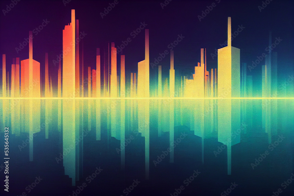 Cityscape. Glitch colorful metropolitan scenery. Abstract modern cityscape background. Skyscrapers Cityscape. Glitch colorful metropolitan scenery. Abstract modern cityscape background. Skyscrapers