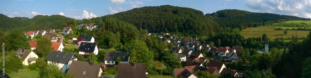 Panorama of the village of Beringhausen, community of Marsberg in the Sauerland region, Germany