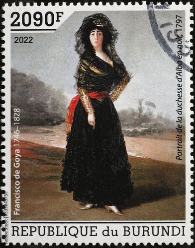 The Black Duchess by Francisco Goya on postage stamp photo