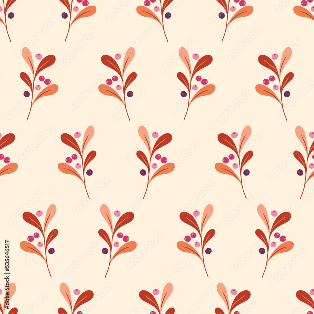 Fall Wild Forest Foliage and Berries Vector Seamless Allover Pattern. Blueberry Twigs. Thanksgiving Festive Graphic Print. Festive Botanical Design Fall Wild Forest Foliage and Berries Vector Seamless Allover Pattern. Blueberry Twigs. Thanksgiving Festive Graphic Print. Festive Botanical Design