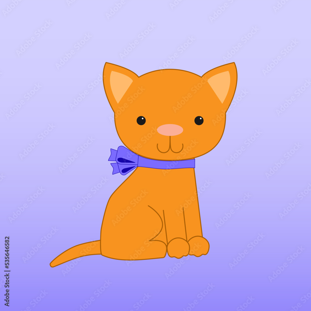 Obraz premium Cute red kitten with a blue bow.