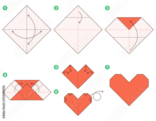 Принти на полотні Origami tutorial. Origami scheme for kids. Heart.