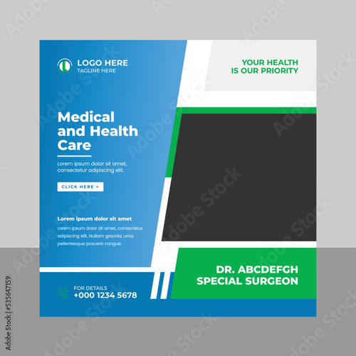 Medical healthcare social media post web banner template