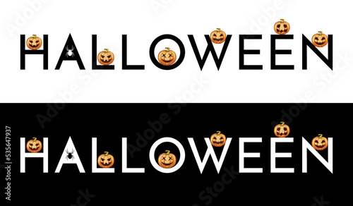Wallpaper Mural Horizontal Halloween banner on black and white background, with several pumpkins in each letter. Perfect for clothes. Torontodigital.ca