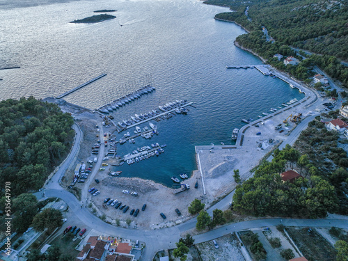 Fototapeta Naklejka Na Ścianę i Meble -  Croatia - Drage marina at night time from drone view