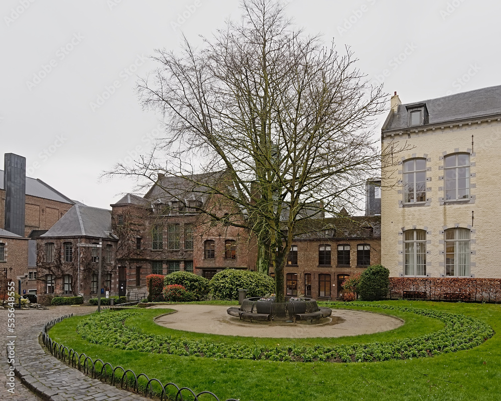 Obraz premium Mayor`s garden behind the city hall of Mons, Wallonia, Belgium 