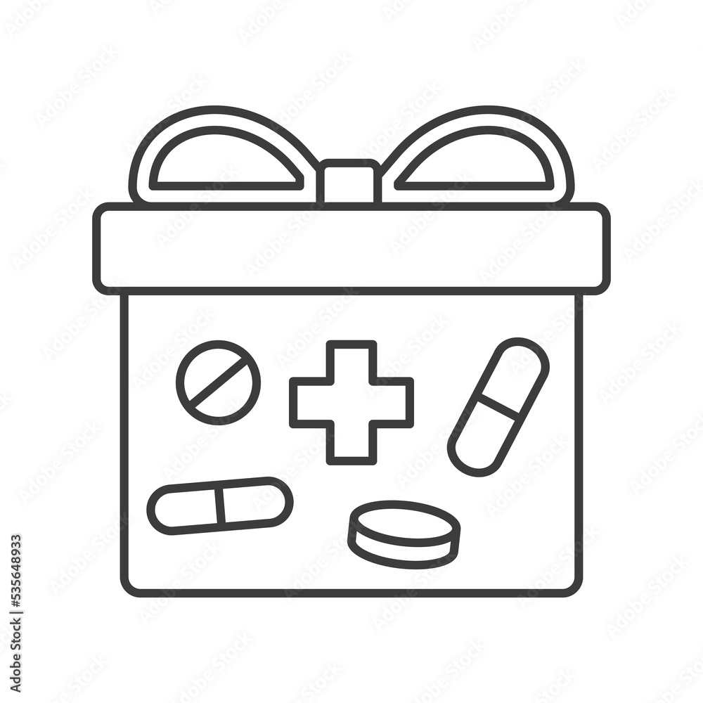 Medical gift concept line icon. Simple element illustration. Medical gift concept outline symbol design from medical set. Can be used for web and mobile on white background Medical gift concept line icon. Simple element illustration. Medical gift concept outline symbol design from medical set. Can be used for web and mobile on white background