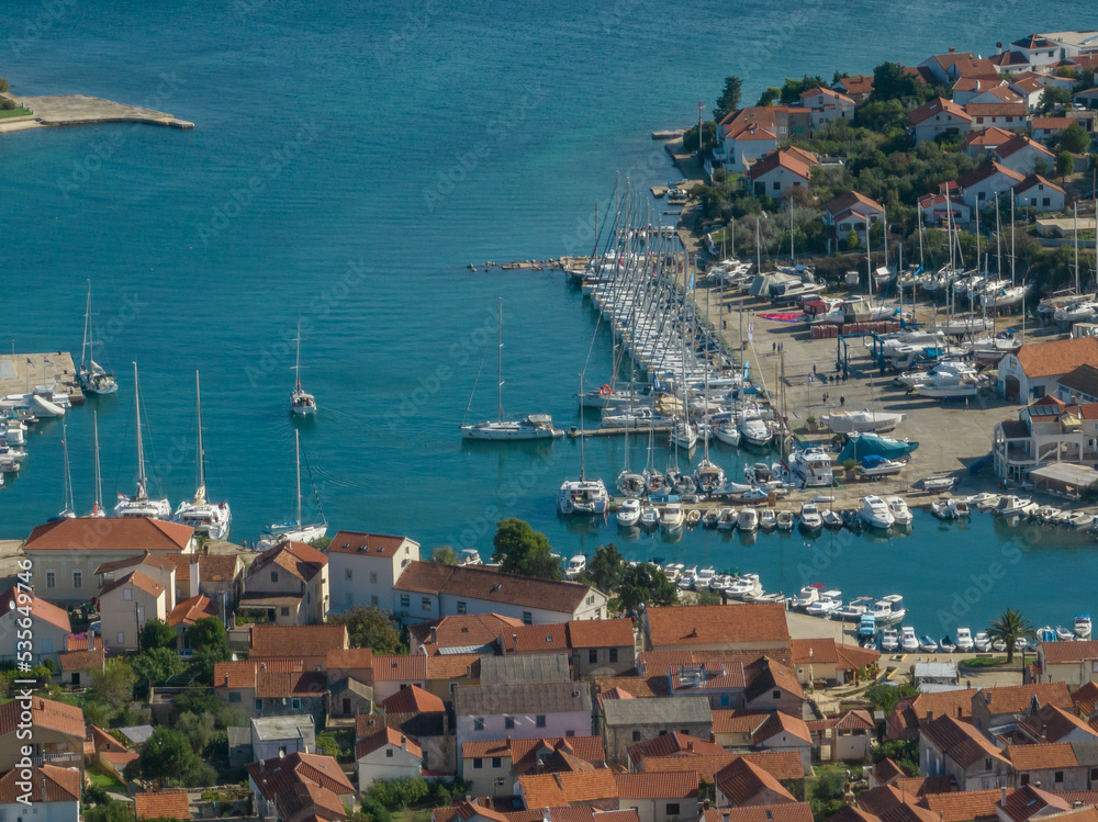 Croatia - Amazing Veli Iz town on the Otok Iz Island from drone view