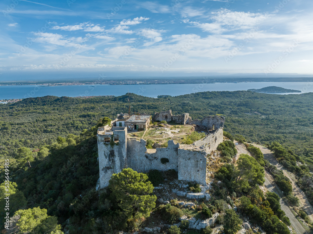 Croatia - Amazing Fort Saint Michael on the Ugljan Island, before Zadar city from drone view