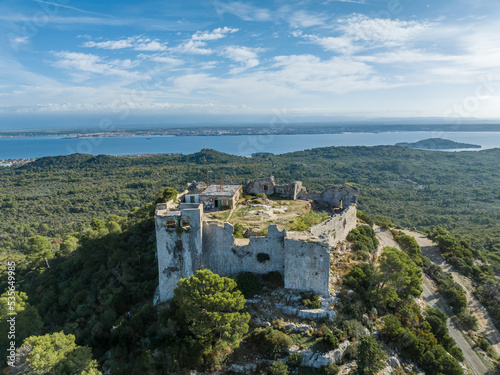 Croatia - Amazing Fort Saint Michael on the Ugljan Island, before Zadar city from drone view