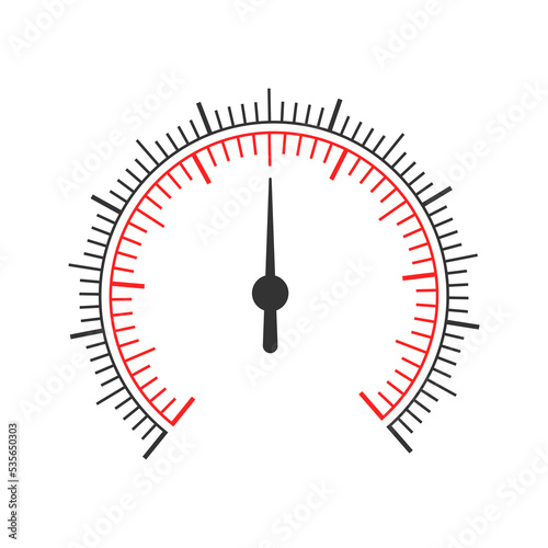 Round measuring dashboard template with two round charts and arrow. Pressure meter, manometer, barometer, speedometer, tonometer, thermometer, navigator or indicator tool template. Vector illustration