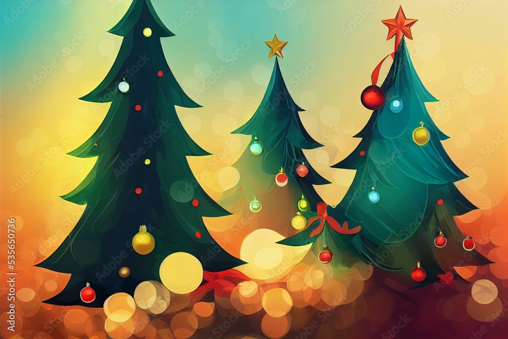 abstract colorful and cute designed illustration of christmas trees for background of christmas card or banner