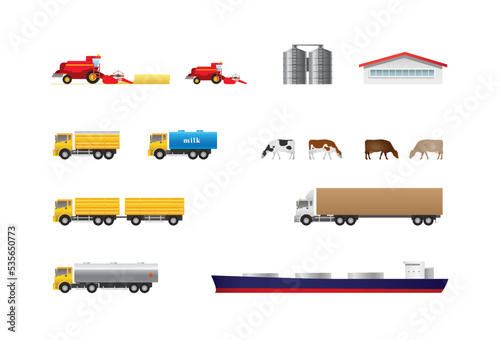 Detailed icon set on the agricultural and logistic theme