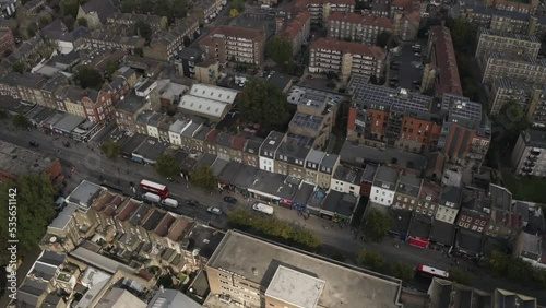 Top down high street cars and buses aerial top down Walworth Road.  photo