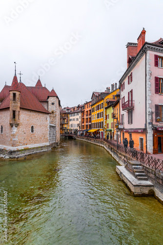 Scenic view of the beautiful canals and historic buildings in the old town of Annecy, France