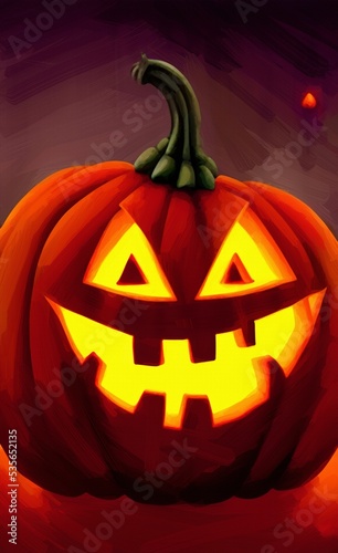 Wallpaper Mural Digital painting halloween pumpkin character illustration. Halloween celebration symbol. Evil smiling Jack o lantern. Oil painting imitation. Wall art print, poster, canvas, invitation background. Torontodigital.ca