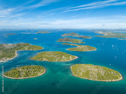Fototapeta Naklejka Na Ścianę i Meble -  Croatian Islands - Kornati and the Adriatic sea from drone view