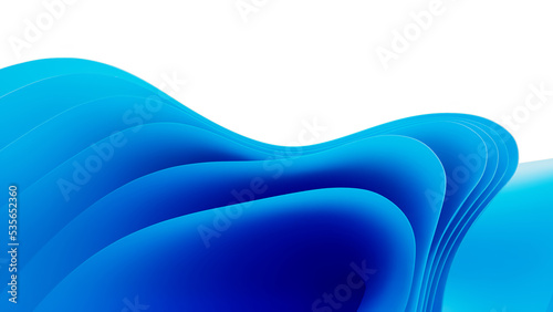 Blue wavy abstraction shape on white isolated background. 3D rendered illustration of trendy modern image in Win 11 style photo