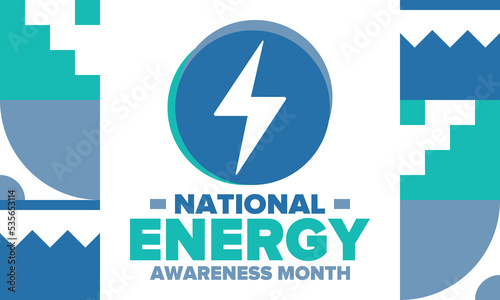 National Energy Awareness Month in October. Optimization and management of energy consumption. The introduction of advanced technology, encourage the use of renewable energy. Energy security. Vector