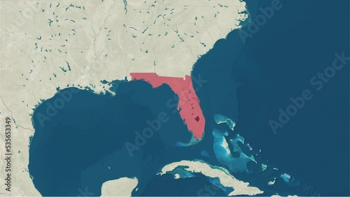 Zoom in to the map of Florida with text, textless