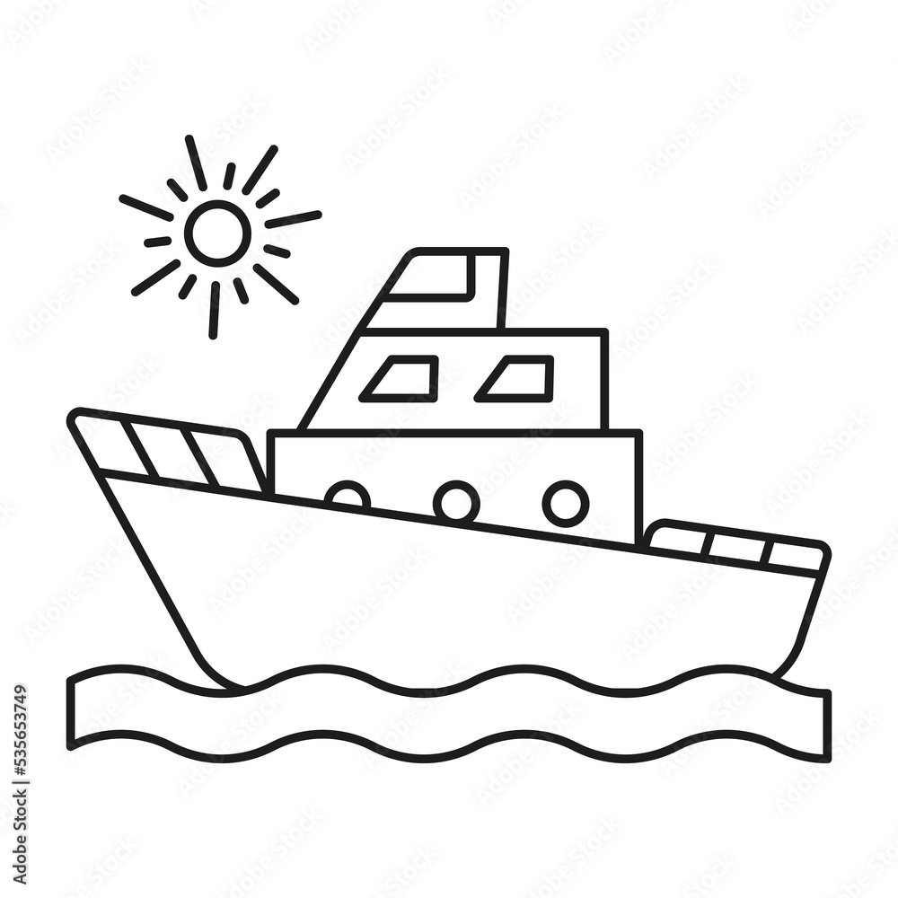 Yacht, sun, waves concept line icon. Simple element illustration. Yacht, sun, waves concept outline symbol design from summer set. Can be used for web and mobile on white background Yacht, sun, waves concept line icon. Simple element illustration. Yacht, sun, waves concept outline symbol design from summer set. Can be used for web and mobile on white background