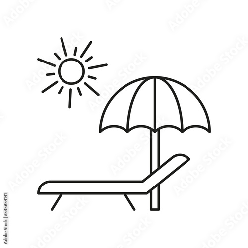 Lounger, palm, sun concept line icon. Simple element illustration. Lounger, palm, sun concept outline symbol design from summer set. Can be used for web and mobile on white background