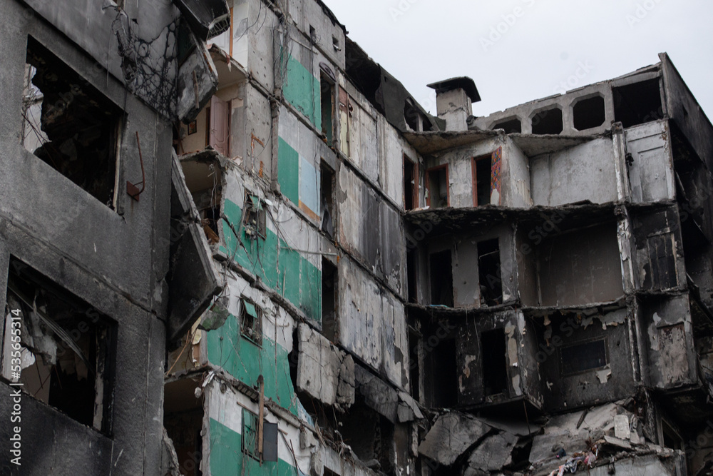 Destroyed multi-storey buildings in the city of Borodyanka, Kyiv region after the beginning of russia's invasion of Ukraine