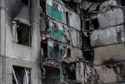 Destroyed multi-storey buildings in the city of Borodyanka, Kyiv region after the beginning of russia's invasion of Ukraine