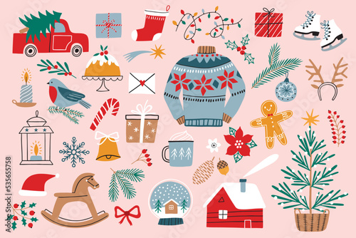 Hand drawn set of vector christmas icons