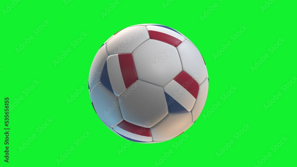 Soccer ball with flag Netherlands, on green screen background loop alpha. 3D Rendering Soccer ball with flag Netherlands, on green screen background loop alpha. 3D Rendering