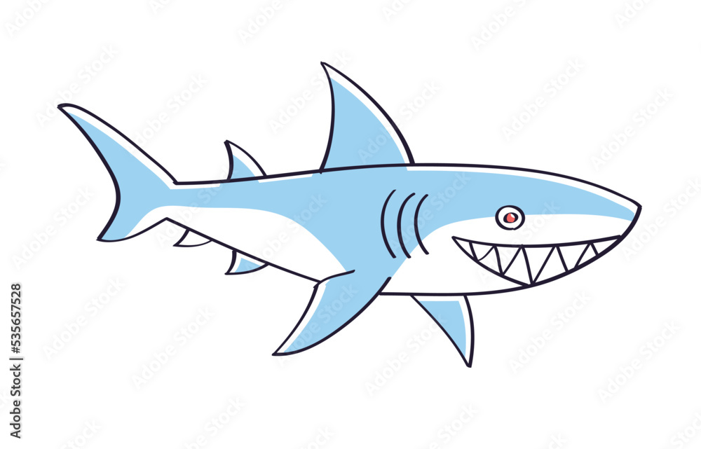 Fototapeta premium Toothy white shark isolated cartoon vector illustration