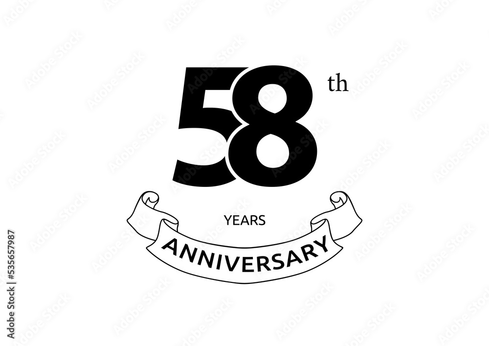 Vector illustration of 58 years anniversary logo with black color on