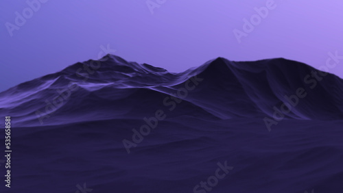 Mountain purple futuristic.Abstract mountain relief in purple color blur.3d render.