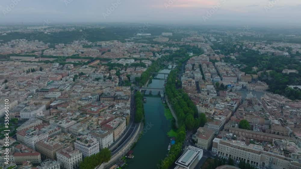 Aerial view of apartment buildings close to park. Mixture of modern and classical town development. Rome, Italy Aerial view of apartment buildings close to park. Mixture of modern and classical town development. Rome, Italy