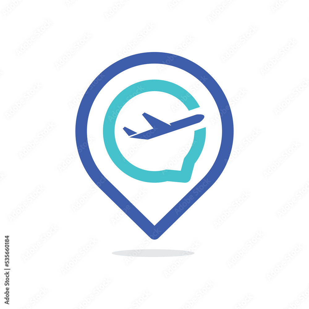 Travel communication logo. Chat icon with airplane Travel communication logo. Chat icon with airplane