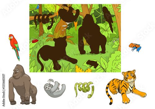 Fototapeta Naklejka Na Ścianę i Meble -  Jungle animals cartoon educational game PNG illustration with transparent background