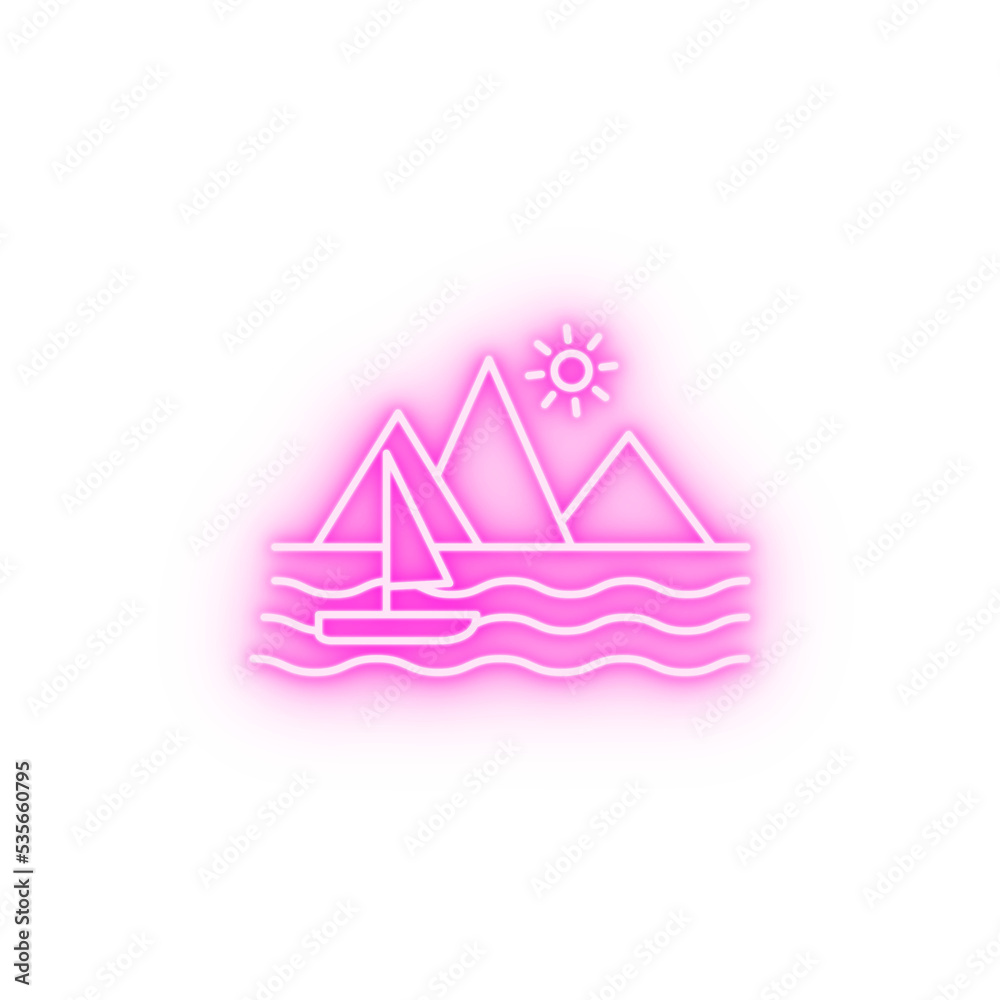 Sailboat by the mountains line neon icon Sailboat by the mountains line neon icon