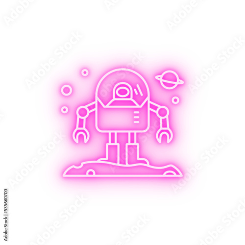 Spaceship cosmonaut robot neon icon